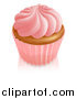 Vector Illustration of a 3d Cupcake Wtih Pink Frosting and Wrapper by AtStockIllustration