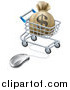 Vector Illustration of a 3d Dollar Money Bag in a Shopping Cart Wired to a Computer Mouse by AtStockIllustration