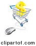 Vector Illustration of a 3d Gold Dollar Symbol in a Shopping Cart with a Computer Mouse by AtStockIllustration