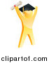 Vector Illustration of a 3d Gold Man Graduate Cheering with a Diploma by AtStockIllustration