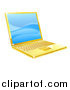 Vector Illustration of a 3d Golden Laptop with Blue Waves on the Screen by AtStockIllustration