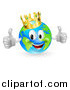 Vector Illustration of a 3d Happy King of the World Globe Holding Two Thumbs up by AtStockIllustration