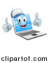 Vector Illustration of a 3d Happy Laptop Computer Repair Character Holding a Wrench and Thumb up by AtStockIllustration