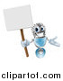 Vector Illustration of a 3d Happy Microphone Mascot Holding a Sign by AtStockIllustration