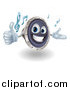 Vector Illustration of a 3d Happy Speaker Mascot Holding a Thumb up and Playing Tunes by AtStockIllustration