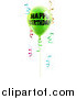 Vector Illustration of a 3d Lime Green Party Balloon and Confetti Ribbons with Happy Birthday Text by AtStockIllustration