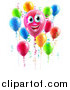 Vector Illustration of a 3d Pink Smiling Happy Birthday Balloon Character with Other Balloons and Ribbons by AtStockIllustration