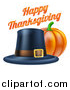 Vector Illustration of a 3d Pumpkin with a Pilgrim Hat and Happy Thanksgiving Greeting by AtStockIllustration