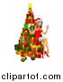 Vector Illustration of a 3d Sexy Christmas Pinup Woman Sitting with Drinks on a Tree of Gifts by AtStockIllustration