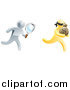Vector Illustration of a 3d Silver Detective Chasing a Gold Robber with a Magnifying Glass by AtStockIllustration