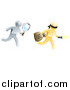 Vector Illustration of a 3d Silver Detective Chasing a Gold Robber with a Magnifying Glass by AtStockIllustration