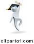 Vector Illustration of a 3d Silver Man Graduate Jumping with a Diploma by AtStockIllustration