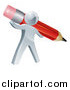 Vector Illustration of a 3d Silver Person Holding a Giant Red Pencil by AtStockIllustration