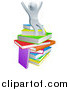 Vector Illustration of a 3d Silver Person Sitting and Cheering on a Stack of Books by AtStockIllustration