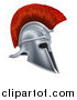 Vector Illustration of a 3d Silver Trojan Spartan Helmet with a Red Mohawk by AtStockIllustration