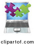 Vector Illustration of a 3d Solution Puzzle Pieces over a Laptop Computer by AtStockIllustration