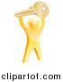 Vector Illustration of a 3d Successful Gold Man Holding up a House Key by AtStockIllustration