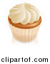 Vector Illustration of a 3d Vanilla Cupcake with White Frosting and a White Wrapper by AtStockIllustration