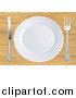 Vector Illustration of a 3d White Plate with Silverware on a Wooden Table by AtStockIllustration