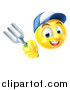 Vector Illustration of a 3d Yellow Male Smiley Emoji Emoticon Gardener Holding a Fork by AtStockIllustration