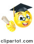 Vector Illustration of a 3d Yellow Male Smiley Emoji Emoticon Graduate Holding a Diploma by AtStockIllustration