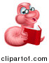 Vector Illustration of a Bespectacled Pink Earthworm Holding a Book by AtStockIllustration