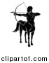 Vector Illustration of a Black and White Centaur Archer, Half Man, Half Horse, Aiming to the Left by AtStockIllustration