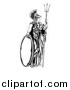 Vector Illustration of a Black and White Engraved Athena Britannia with a Trident and Shield by AtStockIllustration