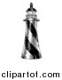 Vector Illustration of a Black and White Engraved Striped Lighthouse by AtStockIllustration
