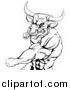 Vector Illustration of a Black and White Muscular Bull or Minotaur Man Mascot Punching by AtStockIllustration