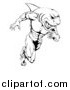 Vector Illustration of a Black and White Muscular Shark Man Mascot Running by AtStockIllustration