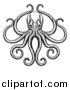 Vector Illustration of a Black and White Retro Woodcut Octopus with Its Tentacles in an Ornate Pose by AtStockIllustration