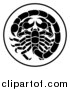 Vector Illustration of a Black and White Zodiac Horoscope Astrology Scorpio Circle Design by AtStockIllustration