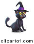 Vector Illustration of a Black Cat Wearing a Witch Hat and Sitting by AtStockIllustration