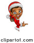 Vector Illustration of a Black Female Christmas Elf Pointing Around a Sign by AtStockIllustration