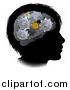 Vector Illustration of a Black Silhouetted Boy's Face with 3d Gear Cogs Visible in His Brain by AtStockIllustration
