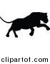 Vector Illustration of a Black Silhouetted Lioness Pouncing by AtStockIllustration
