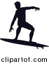 Vector Illustration of a Black Silhouetted Man Surfing by AtStockIllustration