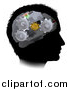 Vector Illustration of a Black Silhouetted Man's Head with 3d Gear Cogs Visible in His Brain by AtStockIllustration