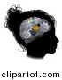 Vector Illustration of a Black Silhouetted Woman's Head in Profile with a Gear Brain by AtStockIllustration