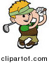 Vector Illustration of a Blond Man Smiling While Swinging a Golf Club During a Day at the Course by AtStockIllustration