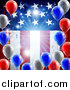 Vector Illustration of a Bright Burst and 3d Party Balloons over an American Flag by AtStockIllustration