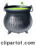 Vector Illustration of a Bubbly Witch Cauldron with Happy Halloween Text by AtStockIllustration