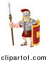 Vector Illustration of a Buff Roman Soldier with a Shield and Spear by AtStockIllustration