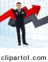 Vector Illustration of a Business Man Standing with Folded Arms in Front of Stock Market Arrows by AtStockIllustration