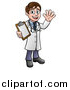 Vector Illustration of a Cartoon Friendly Brunette White Male Doctor Holding a Clipboard Chart by AtStockIllustration