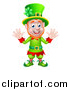 Vector Illustration of a Cartoon Friendly St Patricks Day Leprechaun Waving with Both Hands by AtStockIllustration