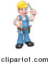 Vector Illustration of a Cartoon Full Length Happy White Male Electrician Holding up a Screwdriver and Thumb by AtStockIllustration