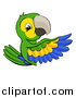 Vector Illustration of a Cartoon Green Macaw Parrot Pointing Around a Sign by AtStockIllustration