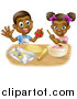 Vector Illustration of a Cartoon Happy Black Girl and Boy Making Frosting and Making Star Cookies by AtStockIllustration